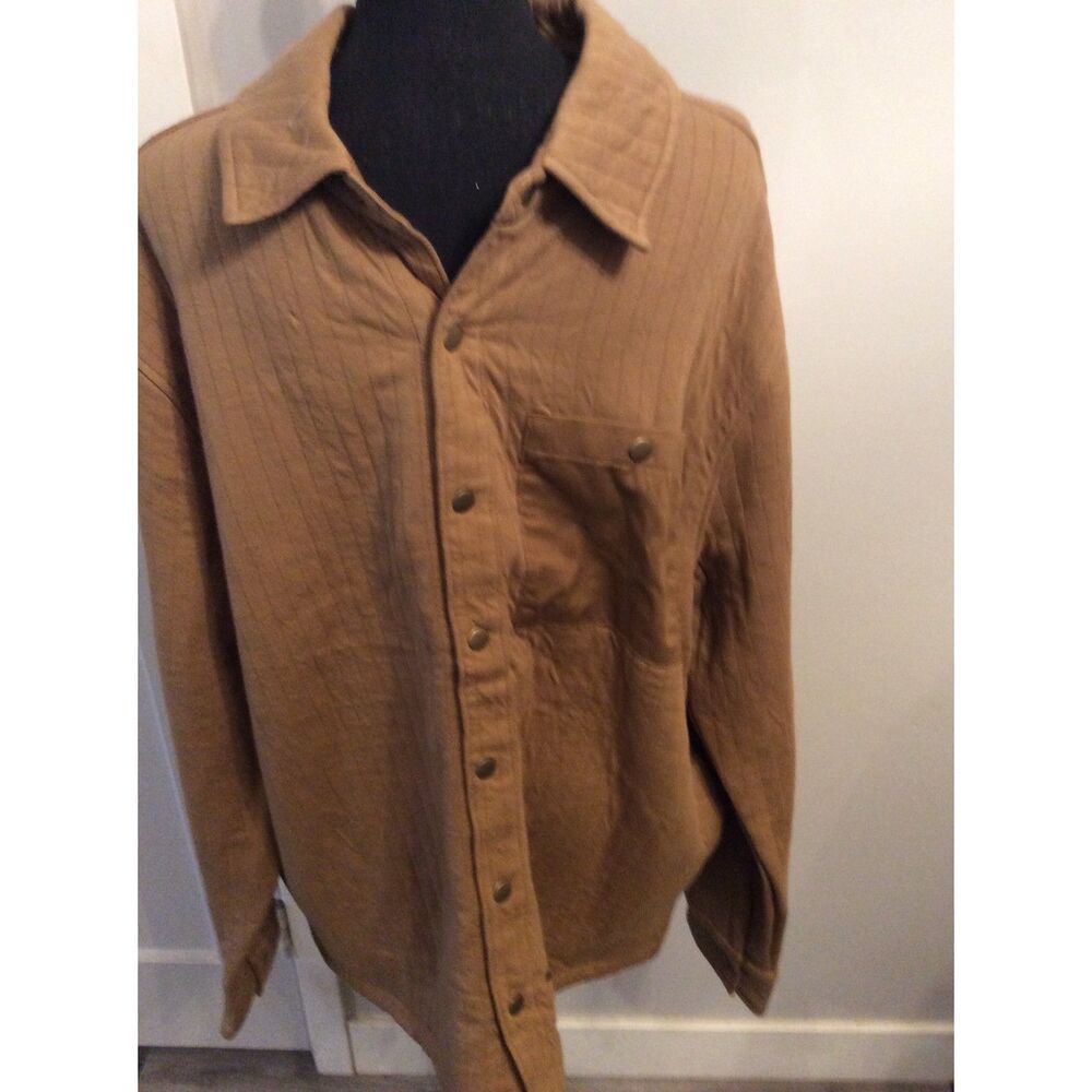 New NWT Quilted Knit Mens Button Up Brown Shirt Jacket Size XL